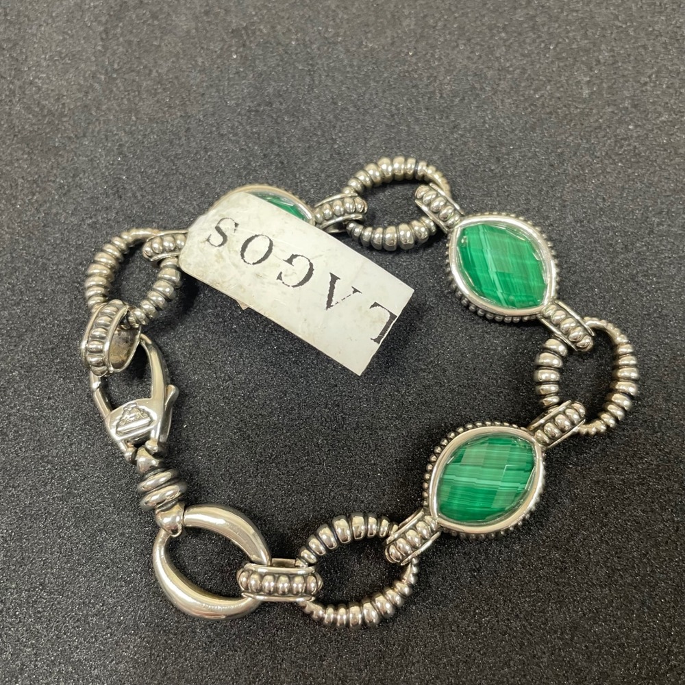 LAGOS Sterling Silver Malachite Deublet Green Venus‎ Station Oval Link Bracelet - Picture 5 of 7